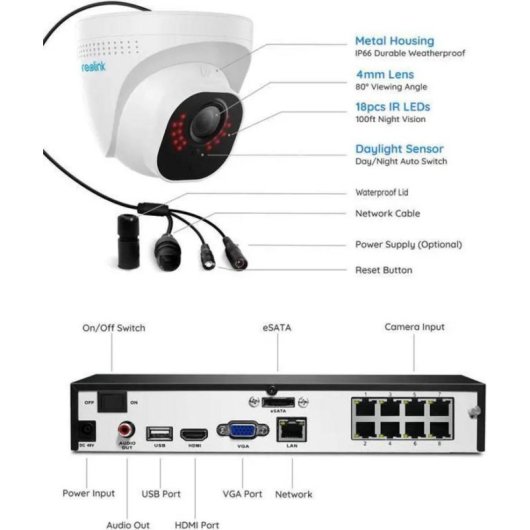 Cámara IP Reolink RLK8-520D4 2K Visión Nocturna Interior y Exterior PoE
