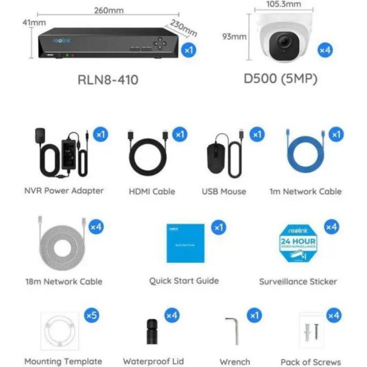 Cámara IP Reolink RLK8-520D4 2K Visión Nocturna Interior y Exterior PoE