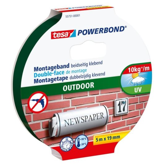 Cinta de montaje Tesa Powerbond Outdoor Noir 5 m 19 mm