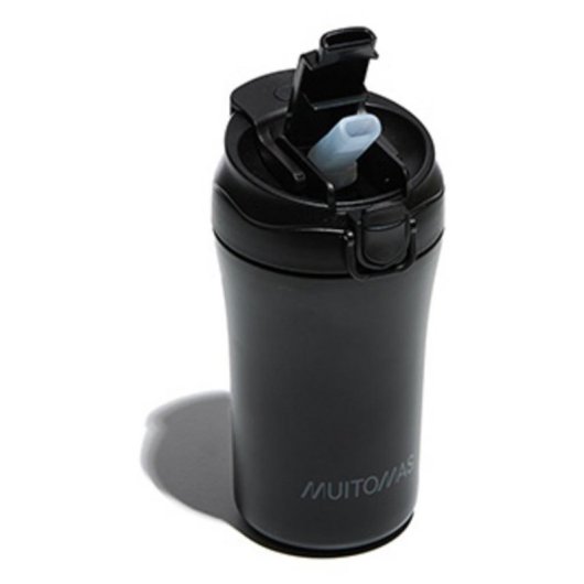 Cálice de viagem Muitomas WBOTTLETH350BK com canudo integrado 350 ml Preto