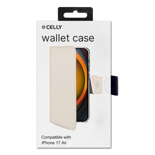 Funda para móvil Celly WALLY cartera piel sintética arena con soporte y cierre magnético para iPhone 17 Air