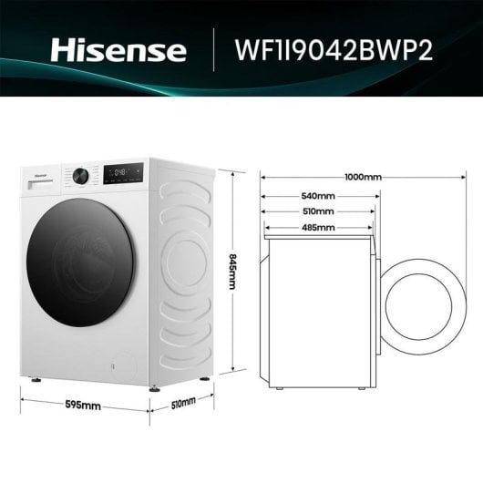 Máquina de Lavar Roupa Hisense WF1I9042BWP2 9 Kg 1400rpm A Branco Inverter Vapor