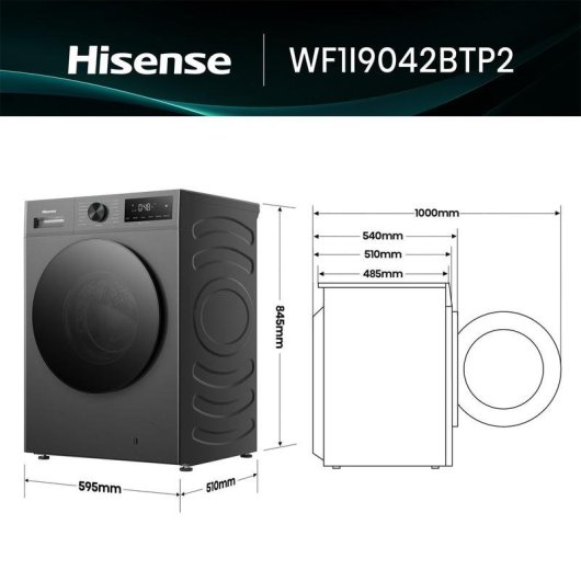 Lavadora Hisense WF1I9042BTP2 Carga Frontal 9 Kg 1400 rpm A Negra con Tecnología Inverter y Vapor