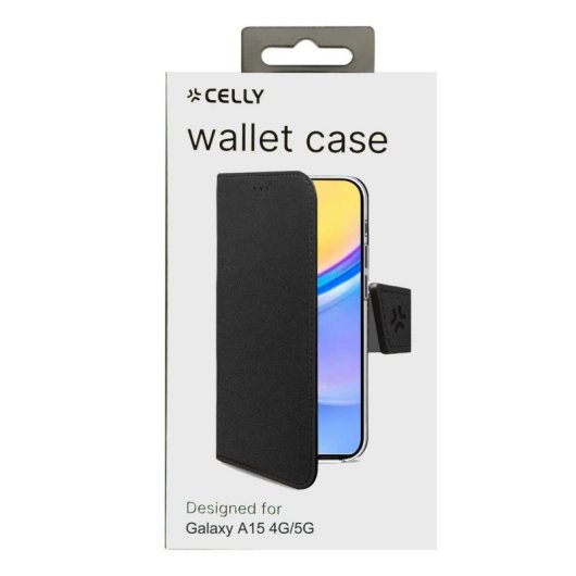 Funda para móvil Celly WALLY portefeuille cuir synthétique noir avec support pour Galaxy A15