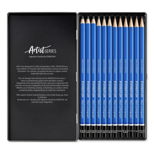 Staedtler Mars Lumograph - Caixa Metálica com 12 Lápis de Desenho Premium