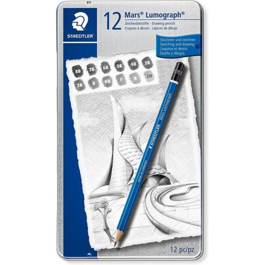 Staedtler Mars Lumograph - Caixa Metálica com 12 Lápis de Desenho Premium