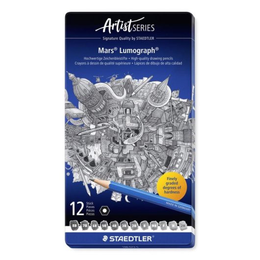 Staedtler Mars Lumograph - Caixa Metálica com 12 Lápis de Desenho Premium