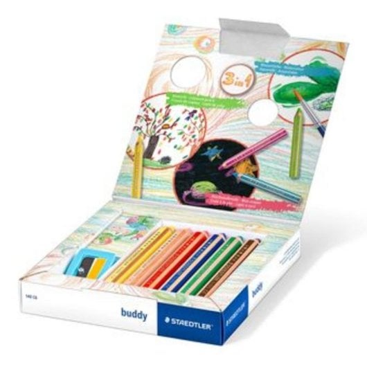 Staedtler Noris Junior - Lot de 6 crayons de couleur 3 en 1 extra-épais avec taille-crayon offert