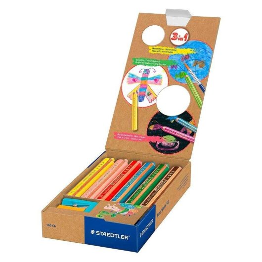 Staedtler Noris Junior - Lot de 6 crayons de couleur 3 en 1 extra-épais avec taille-crayon offert