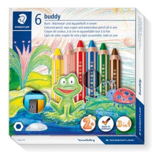 Staedtler Noris Junior - Lot de 6 crayons de couleur 3 en 1 extra-épais avec taille-crayon offert