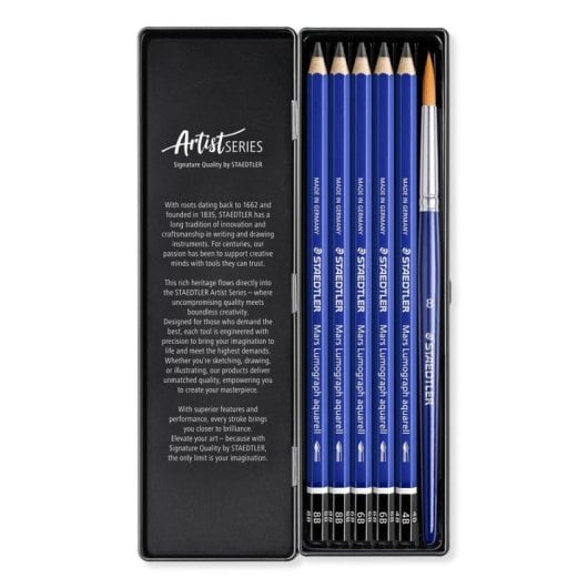 Lápices de Grafito Acuarelables Staedtler Mars Lumograph Caja Metálica 5 Unidades