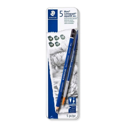 Lápices de Grafito Acuarelables Staedtler Mars Lumograph Caja Metálica 5 Unidades