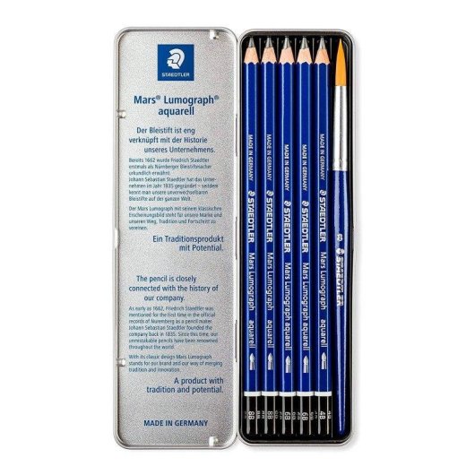 Lápices de Grafito Acuarelables Staedtler Mars Lumograph Caja Metálica 5 Unidades