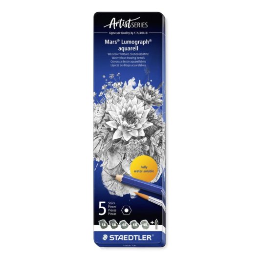 Lápices de Grafito Acuarelables Staedtler Mars Lumograph Caja Metálica 5 Unidades