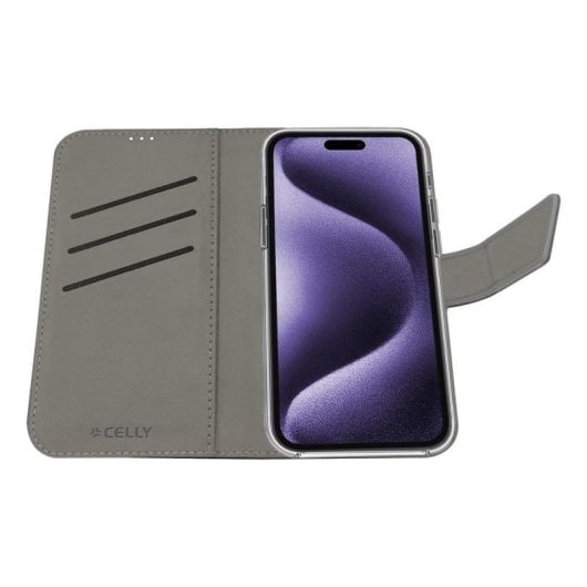 Funda para móvil Celly WALLY1081 portefeuille cuir synthétique noir avec support pour iPhone 16 Pro Max