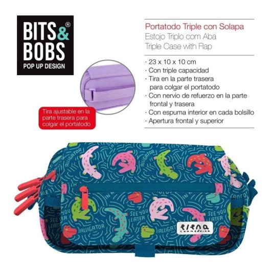 Estuche Portatodo Triple Design Grafoplás Bits and Bobs 23 x 10 x 10 cm bolsillos extras