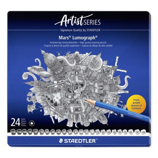 Staedtler Mars Lumograph - Caixa Metálica com 24 Lápis de Desenho Premium
