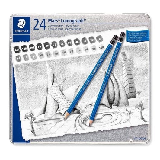 Staedtler Mars Lumograph - Caixa Metálica com 24 Lápis de Desenho Premium