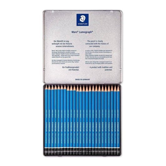 Staedtler Mars Lumograph - Caixa Metálica com 24 Lápis de Desenho Premium