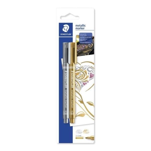 Staedtler - Blister com 2 Canetas Metálicas de Ponta Fina Prateado e Dourado