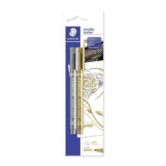 Staedtler - Blister com 2 Canetas Metálicas de Ponta Fina Prateado e Dourado