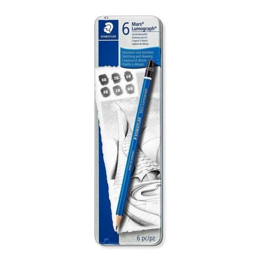 Staedtler Mars Lumograph - Estuche Metálico com 6 Lápis de Desenho Premium