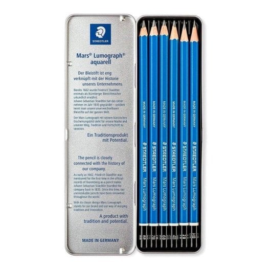 Staedtler Mars Lumograph - Estuche Metálico com 6 Lápis de Desenho Premium