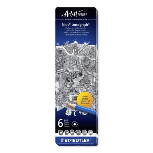 Staedtler Mars Lumograph - Estuche Metálico com 6 Lápis de Desenho Premium