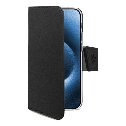 Funda para móvil Celly WALLY1079 portefeuille cuir synthétique noir avec support pour iPhone 16 Pro