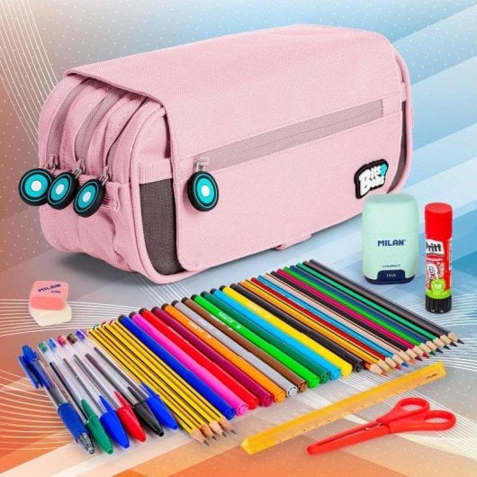 Estuche escolar triple Grafoplás BitsBobs con material incluido Rosa Soft