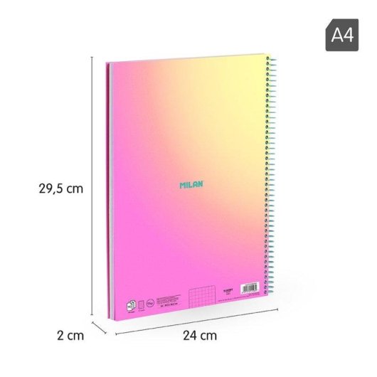 Quaderno A4 Milan Sunset 3 unità spiralato e copertina rigida carta quadrettata 90 fogli 95g