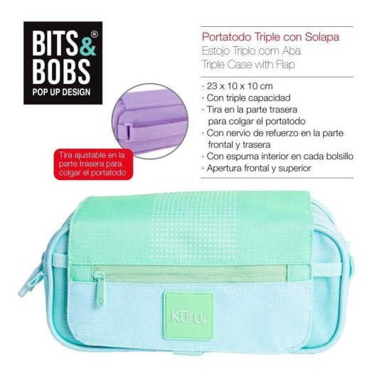 Estuche Portatodo Triple Grafoplás Kuru Verde 23 x 12 x 14 cm