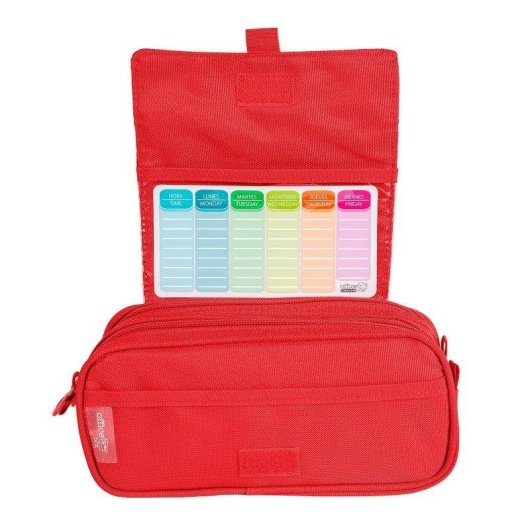 Astuccio Triplo Officebox Rosso Corallo con Materiale Scolastico Incluso