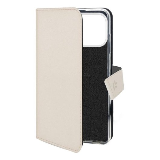 Funda para móvil Celly WALLY cartera en piel sintética arena con soporte para iPhone 17 Pro