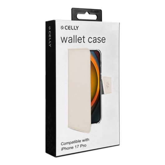 Funda para móvil Celly WALLY cartera en piel sintética arena con soporte para iPhone 17 Pro