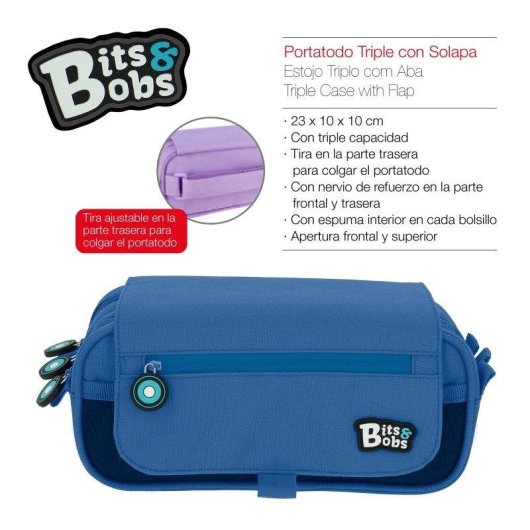 Estuche Portatodo Triple Grafoplás Bits and Bobs Azul