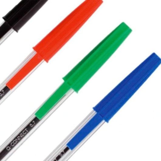 Pack de 50 Bolígrafos Transparentes Q-Connect Punta Media Rojo