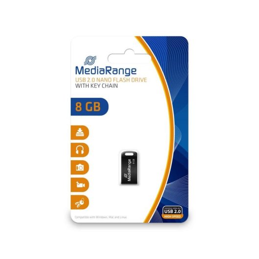 Clé USB MediaRange MR920 8GB USB 2.0 Sans Capuchon Noire