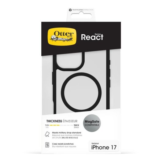 Funda para móvil OtterBox React MagSafe Cover plástico preto transparente para iPhone 17