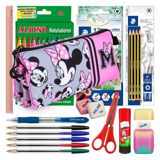 Estuche Escolar Triple Karactermania Minnie Portatodo con 40 Utensilios