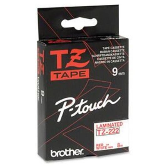Cintas pour imprimante d'étiquettes Brother TZE-222 Rouge sur blanc 9 mm