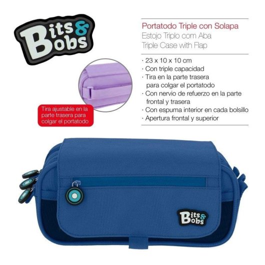 Estuche Escolar Triple Grafoplás BitsBobs con Material Incluido Azul