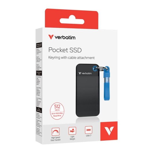 Festplatte Verbatim Pocket SSD 512GB M.2 USB Typ-C 10 Gbps Schwarz Blau