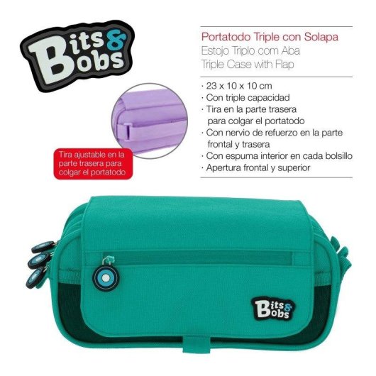 Estuche Portatodo Triple Grafoplás Bits and Bobs Turquesa