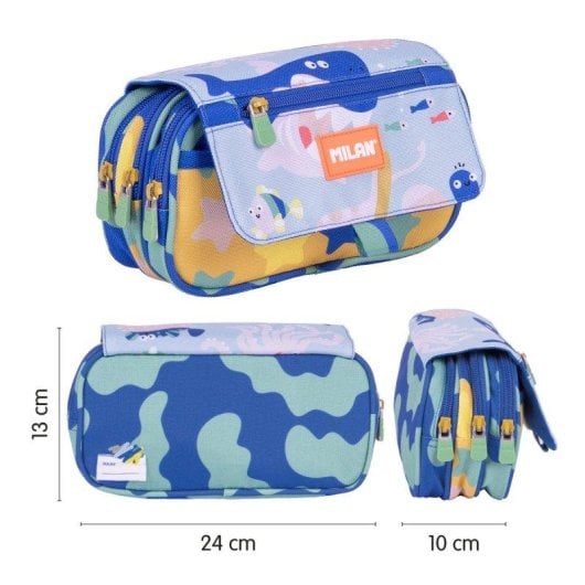 Estuche Triple Milan Blue Odyssey con Material Escolar Incluido