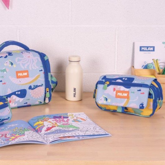 Estuche Triple Milan Blue Odyssey con Material Escolar Incluido