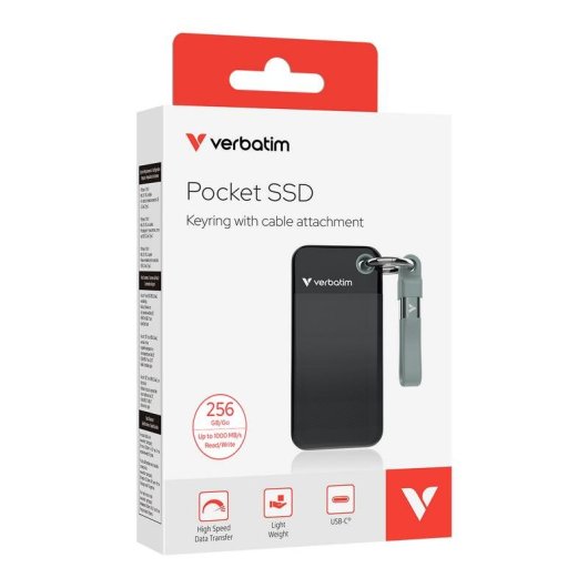Disco Rigido Verbatim Pocket SSD 256GB USB Tipo C 10GB/s Ignifugo