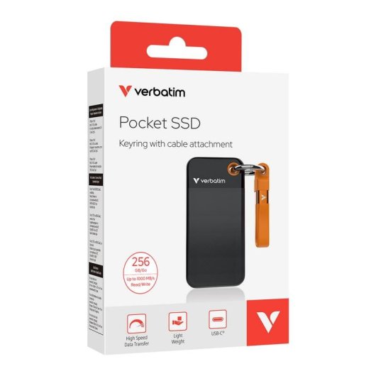 Disco Duro Verbatim Pocket SSD 256 GB USB Tipo C 10 GB/s Negro Naranja