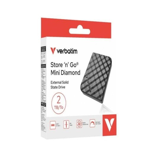 Disco Duro Verbatim Store 'n' Go Mini Diamond 2TB SSD USB-C 1000MB/s Nero