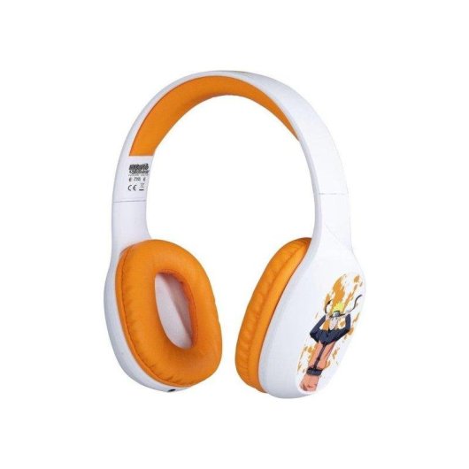 Auriculares Konix Naruto inalámbricos Bluetooth 5.3 gaming con micrófono y cable 3,5 mm naranja y blanco